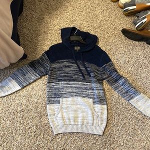 y2k Retrofit Men's Black Grey Colorblocked Knit Hooded Sweatshirt Large